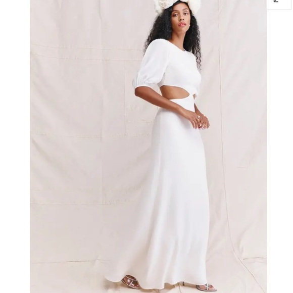 Reformation Dresses & Skirts - Reformation Tory Bridal Dress Ivory White Cut Out Puff Sleeves size 0 NWT